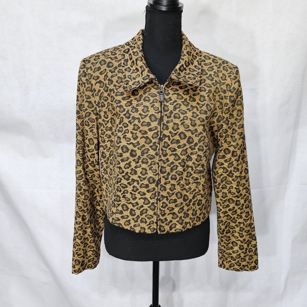 Maggy London Stretch Leopard Print 51% Cotton 47% Polyester 2% Lycra Jacket Sz L